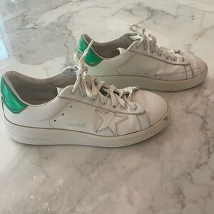 Size 40 Golden Goose White Star with Emerald Green Used.